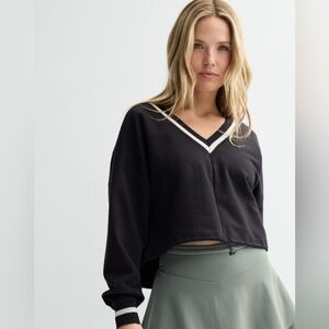 FLX Womens Embrace Varsity Drawstring Waist Popover Black Mineral Large BNWT